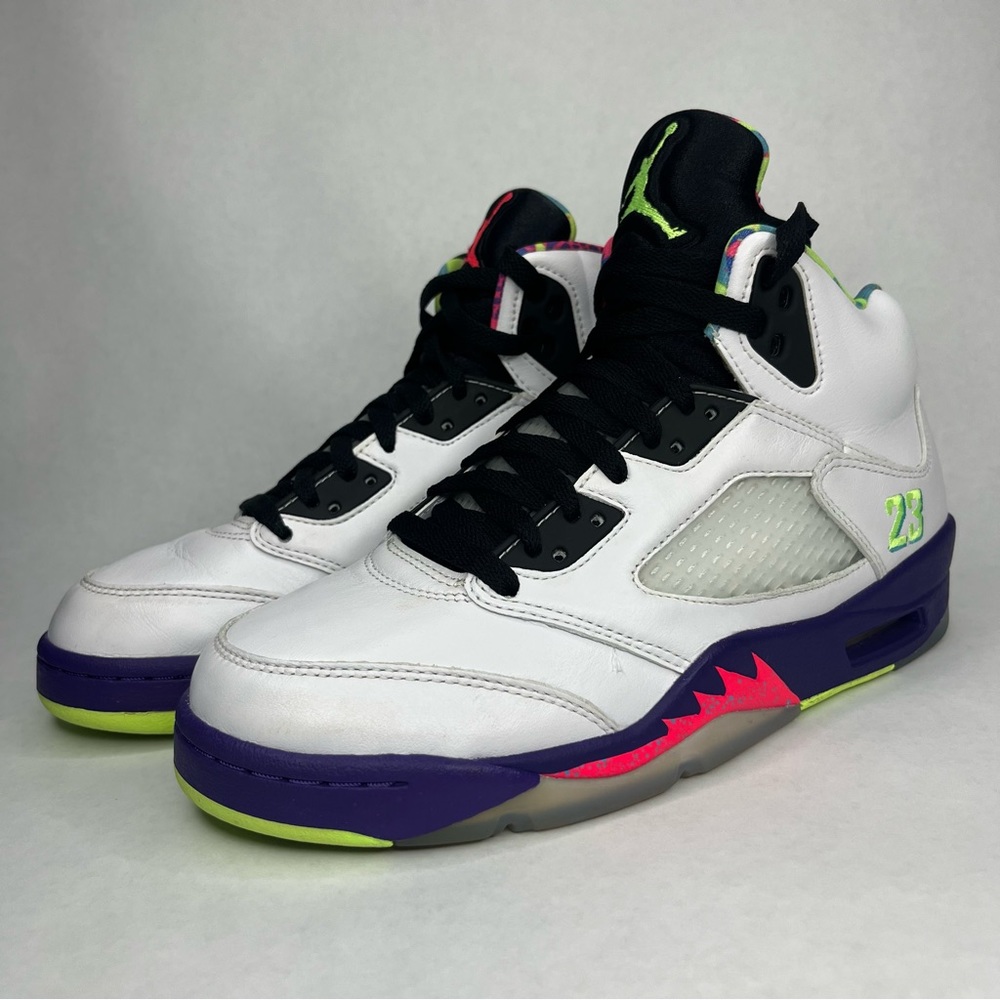 Jordan Retro 5 White Black Purple Neon Green Pink Athletic Shoes